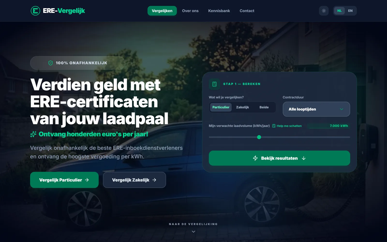 ERE-Vergelijk — verdien geld met ERE-certificaten van je laadpaal, onafhankelijk vergeleken