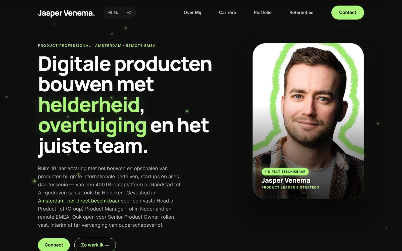 jaspervenema.nl — portfolio site van Head of Product Jasper Venema